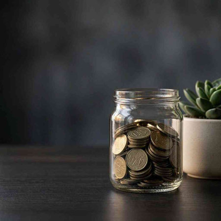 Coins in a glass jar on a dark background. Saving money concept.