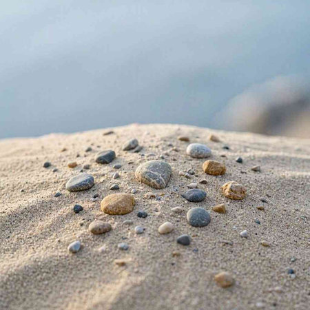 Stones in the sand on the beach. Seascape.