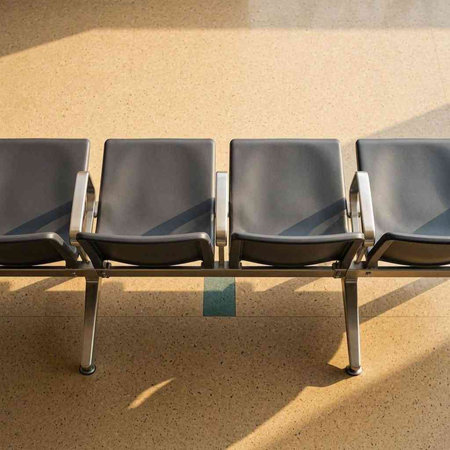 Waiting area in the airport terminal with black chairs, waiting room