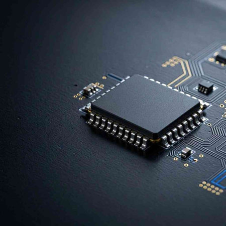 Close-up of electronic circuit board on black background. Technology concept