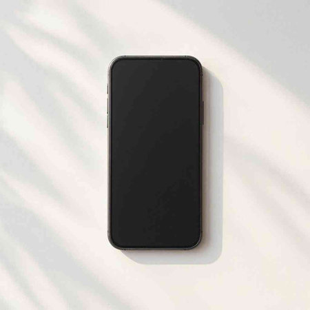 Smartphone mockup with black screen on white background. Vector illustration.