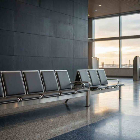 Bench in the lobby of a modern airport. 3D rendering.