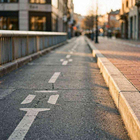 Bike lane on a city street, close-up. High quality photo