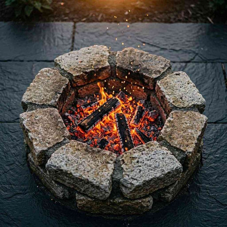 Fireplace in the garden. Fire in the form of a circle.