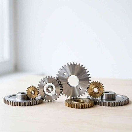 Gear wheels on a white background. 3D rendering. Copy space.