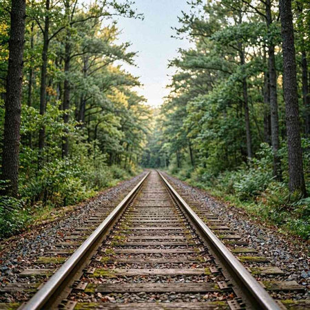 Railway in the autumn forest. Railroad in the autumn forest.