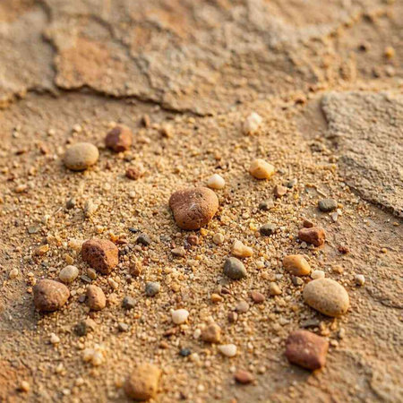 pebbles on the ground, close up of stones in the sand