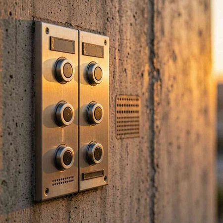 Close-up of an electronic lock on a concrete wall at sunset