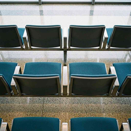 Empty chairs in the waiting room of a modern airport. 3d rendering