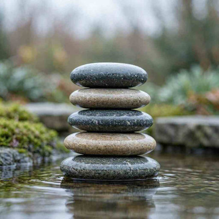zen stones in a pond in the garden, zen balance concept