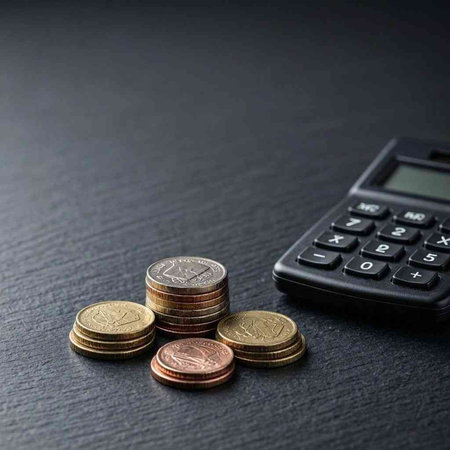 Coins and a calculator on a black background. Business concept.