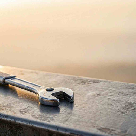 Wrench on the railing of the bridge. Selective focus.