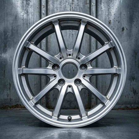 3d rendering of alloy wheel on grey background with copy space.