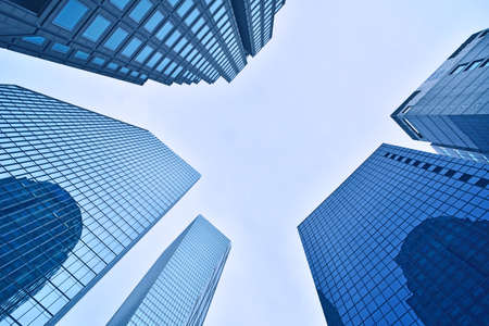 Low angle view of modern skyscrapers in hongkong