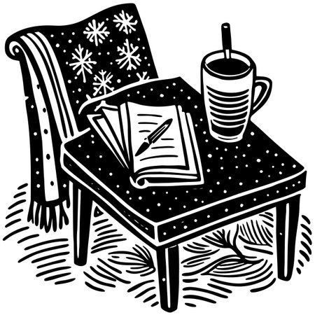 illustration of a chair with a book and a cup of coffeeのイラスト素材