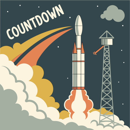 Vector illustration of a rocket launch. Flat design style. Vector illustration.のイラスト素材