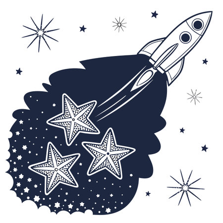 Rocket and stars in the night sky. Vector illustration for your designのイラスト素材