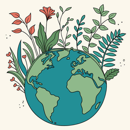 world planet earth with flowers and plants vector illustration designicon vector illustration graphic designのイラスト素材