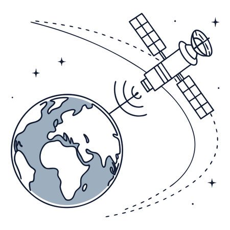 Satellite on earth. Vector illustration in linear style on white background.のイラスト素材