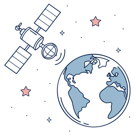 Satellite orbiting the planet Earth. Vector illustration in flat style.のイラスト素材