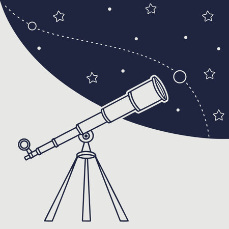 Telescope on the starry sky. Vector illustration in flat styleのイラスト素材