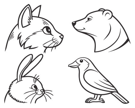 set of cute animals on a white background. Vector illustration in sketch styleのイラスト素材