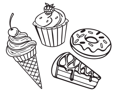 Set of ice cream and desserts. Hand drawn doodle vector illustration.のイラスト素材