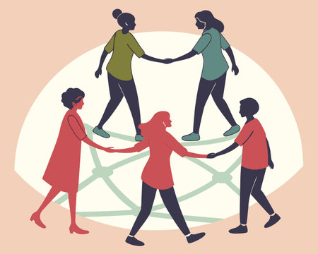 Vector illustration of a group of people holding hands. The concept of cooperation and teamwork.のイラスト素材