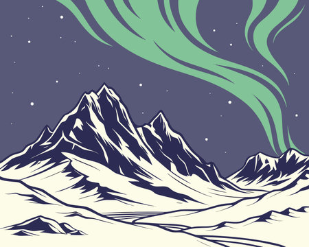 Mountain landscape. Vector illustration in retro style. Hand drawing.のイラスト素材