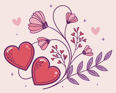 Valentines day card with hearts and flowers. Vector illustration.のイラスト素材