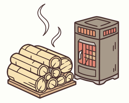 Vector illustration of a stack of wooden logs and a humidifier.のイラスト素材