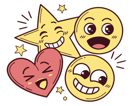 Vector illustration of a set of emoticons, stars and hearts.のイラスト素材