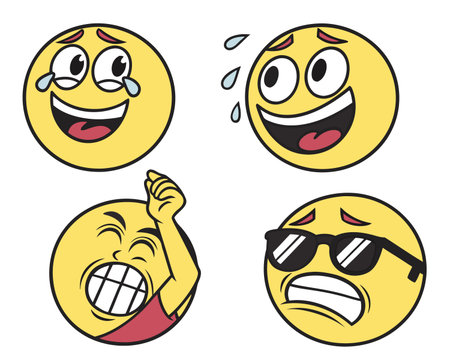 Emoticon set with different emotions. Vector illustration in cartoon style.のイラスト素材