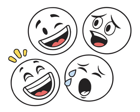 Emoticon with different facial expressions on white background. Vector illustration.のイラスト素材