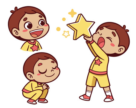 Vector Illustration of a Little Boy Giving a Star to a Girlのイラスト素材
