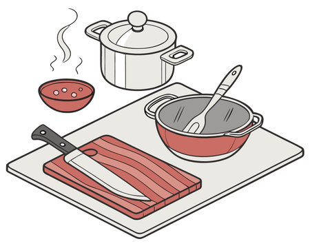 Cooking utensils on a cutting board. Vector illustration.のイラスト素材