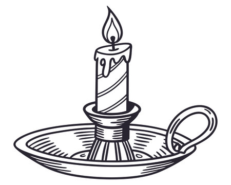 Candle in a candlestick. Vector illustration on white background.のイラスト素材