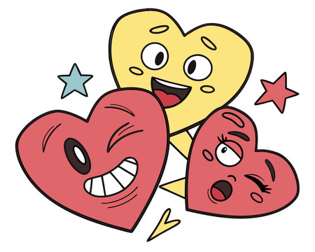 Cartoon Illustration of Couple of Heart Shaped Kissesのイラスト素材