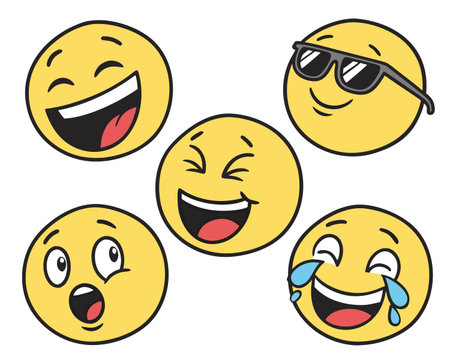 Smiley emoticons set. Vector illustration isolated on white background.のイラスト素材