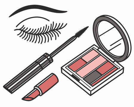makeup and cosmetics on a white background, vector illustration in sketch styleのイラスト素材
