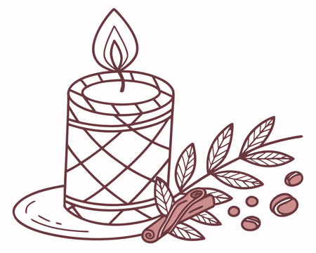 Vector illustration of a candle with cinnamon, coffee beans and aniseのイラスト素材