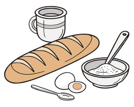 Bread and coffee on a white background. Vector illustration in a flat style.のイラスト素材