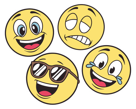 Smiley emoticons with sunglasses isolated on white background. Vector illustration.のイラスト素材