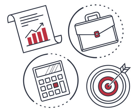 Set of business and finance icons. Vector illustration in line style.のイラスト素材