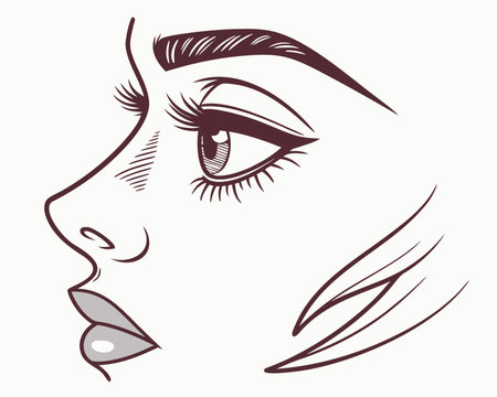 Vector illustration of a beautiful woman's face. Hand drawn style.のイラスト素材
