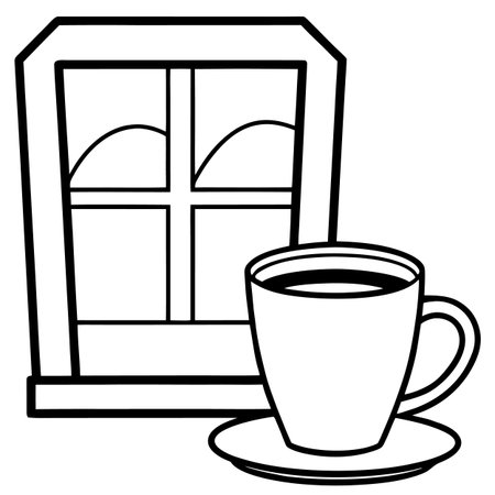 Coffee cup and window design, Drink breakfast beverage restaurant and shop theme Vector illustrationのイラスト素材