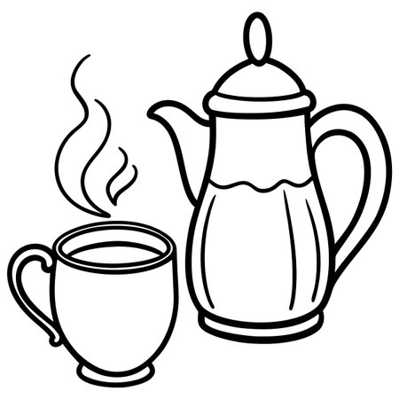 coffee and teapot on a white background, vector illustrationのイラスト素材