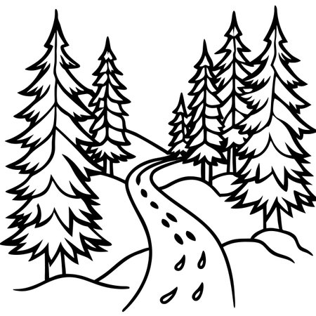 Pine trees in the forest. Vector illustration ready for vinyl cutting.のイラスト素材