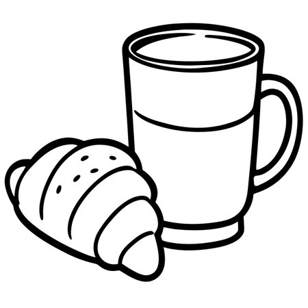 Coffee cup and croissant. Hand drawn vector illustration.のイラスト素材