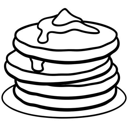 Stack of pancakes with syrup. Black and white vector illustration for coloring book.のイラスト素材